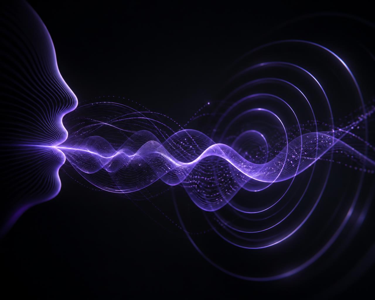 Composition abstraite évoquant la voix, les appels et les flux d’un agent IA